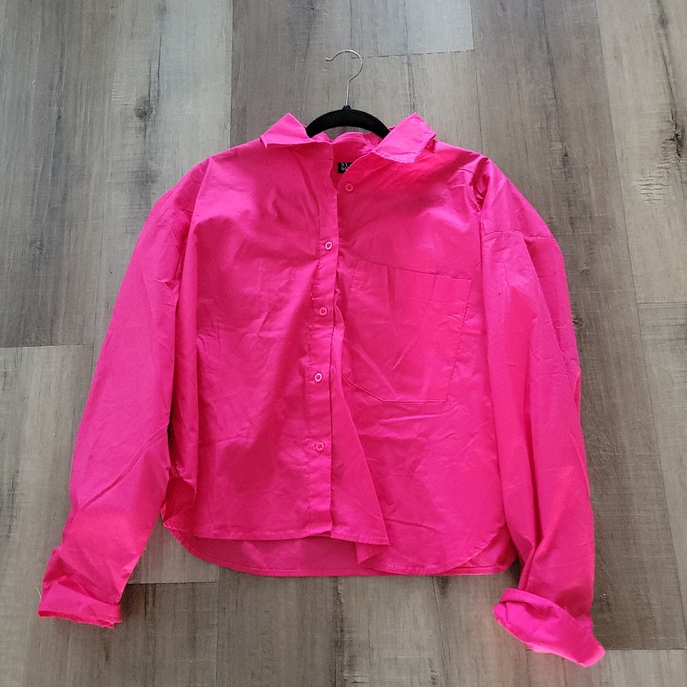 New York & Company Pink Button-Up Shirt